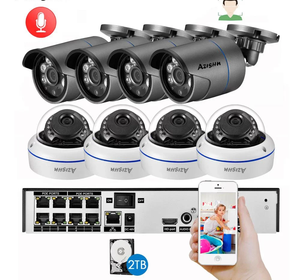 Kit vidéosurveillance intérieure et/ou extérieure, audio, caméra IP, 8CH, 5MP