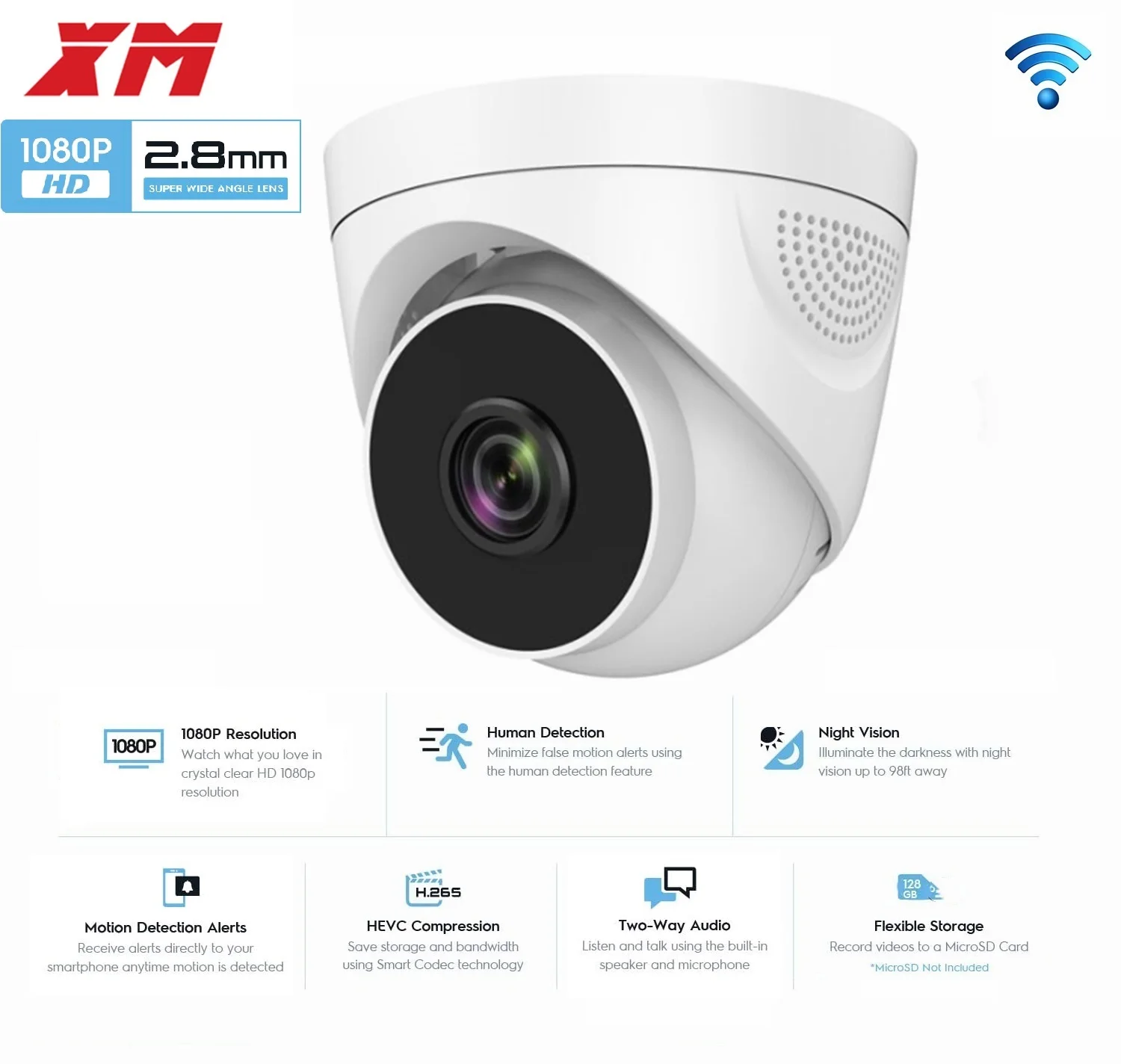 Caméra de Surveillance dôme intérieure IP/WiFi hd 2MP/1080P