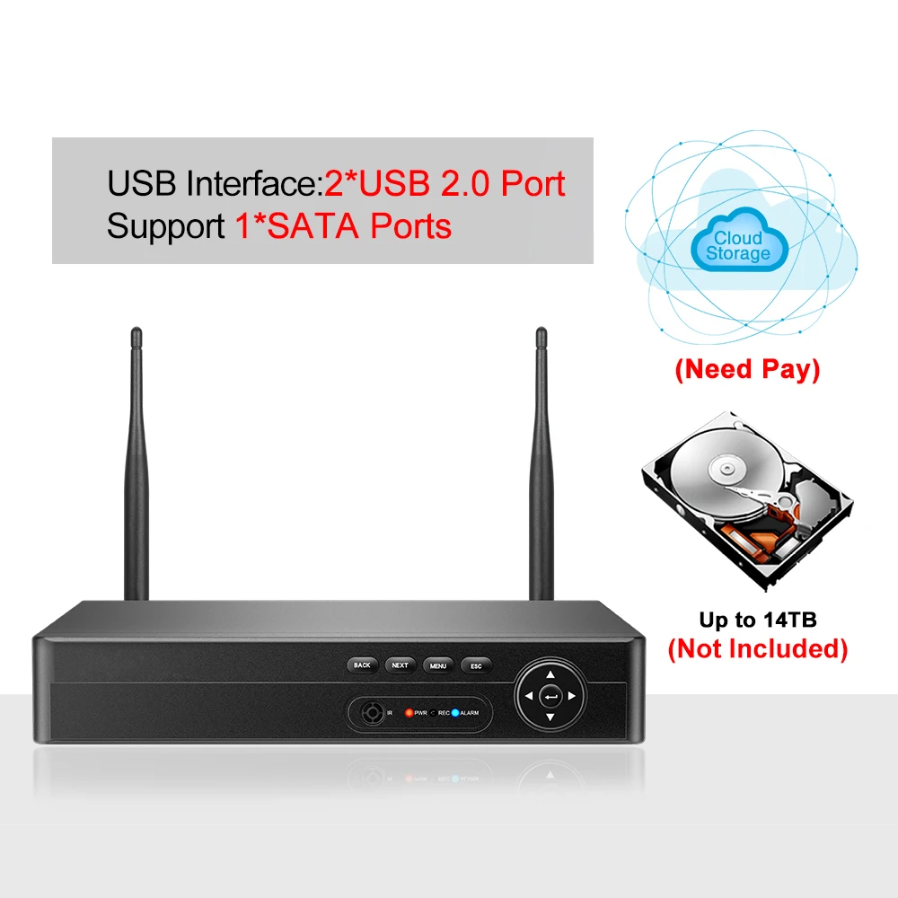 Enregistreur NVR pour Caméra de surveillance IP WiFi HD 4MP/5MP 8 Canaux